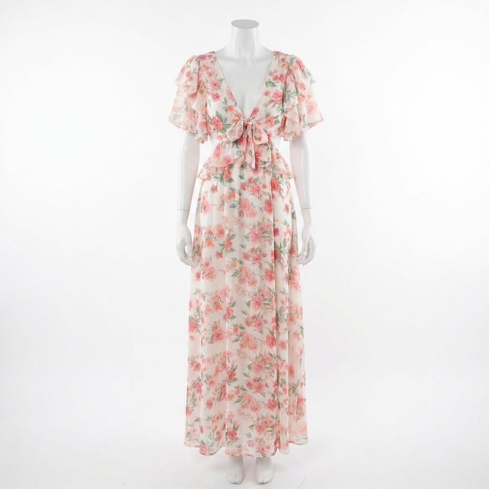 NEW FLYING TOMATO tuscany floral print maxi dress in pink